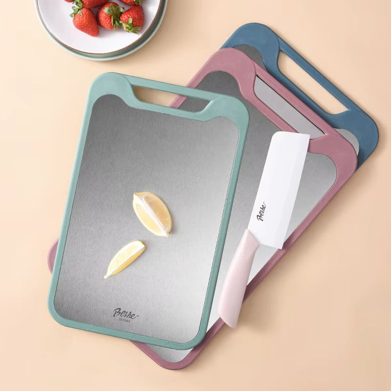 ﻿ 1Pc Cutting Board Two Sides of Stainless Steel and Plastic Dual-Purpose Multifunctional Cut Vegetables and Meat Chopping Boar